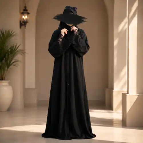 Premium Dubai Cherry Fabric: Elegant Lace Abaya Borka Black Color