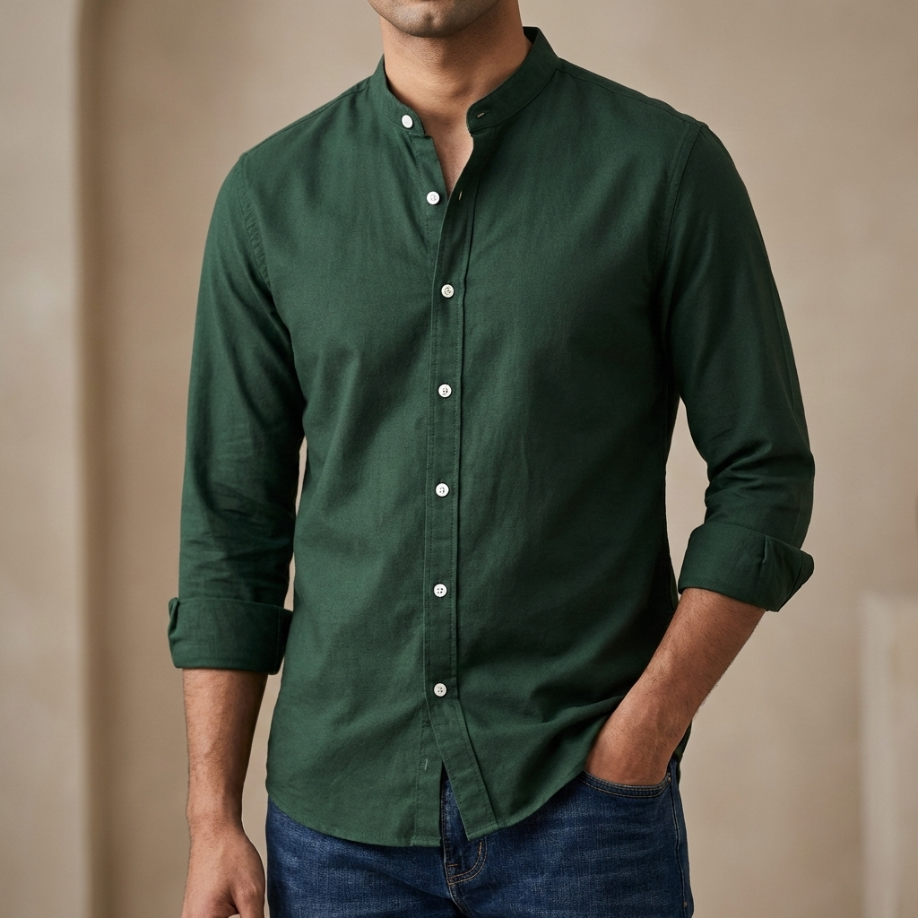 Men's Solid Colour Ban color Shirt (green)