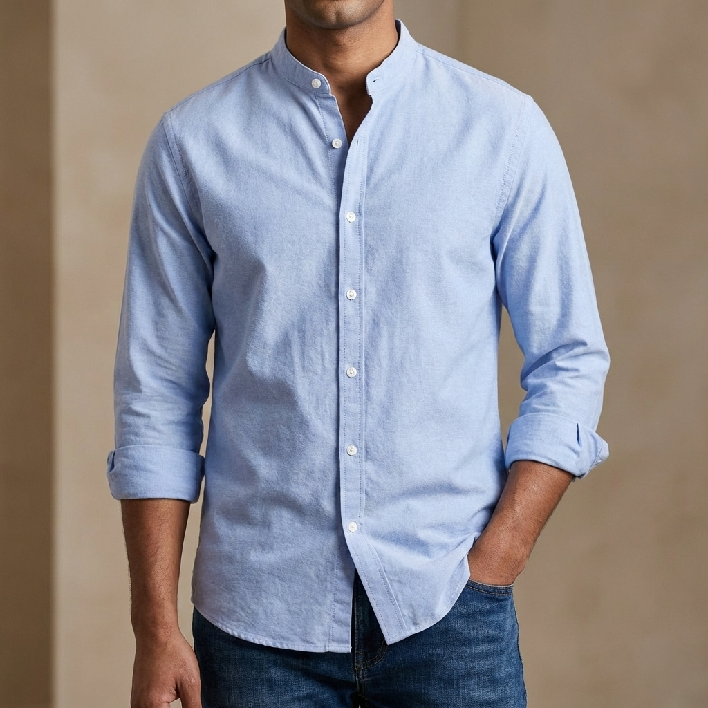 Men's Solid Colour Ban color Shirt (sky)