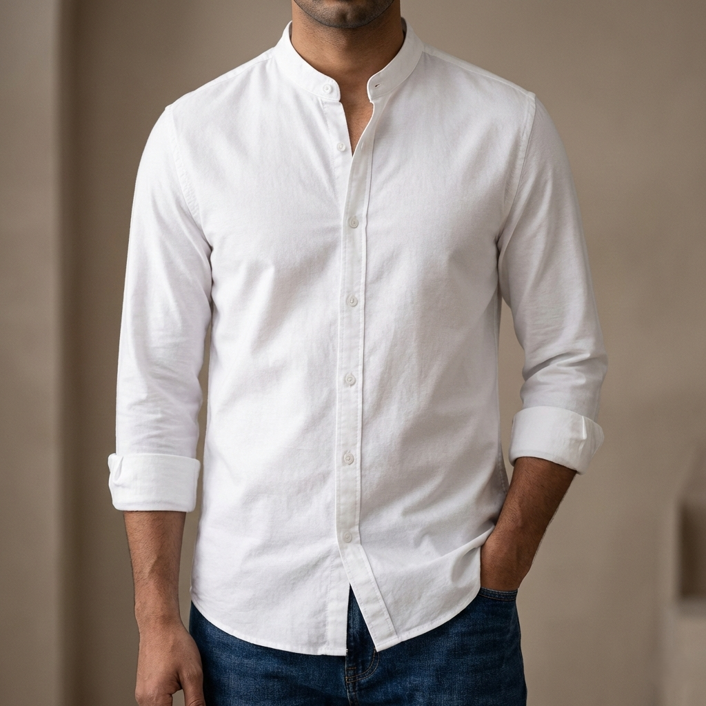 Men's Solid Colour Ban color Shirt (white)